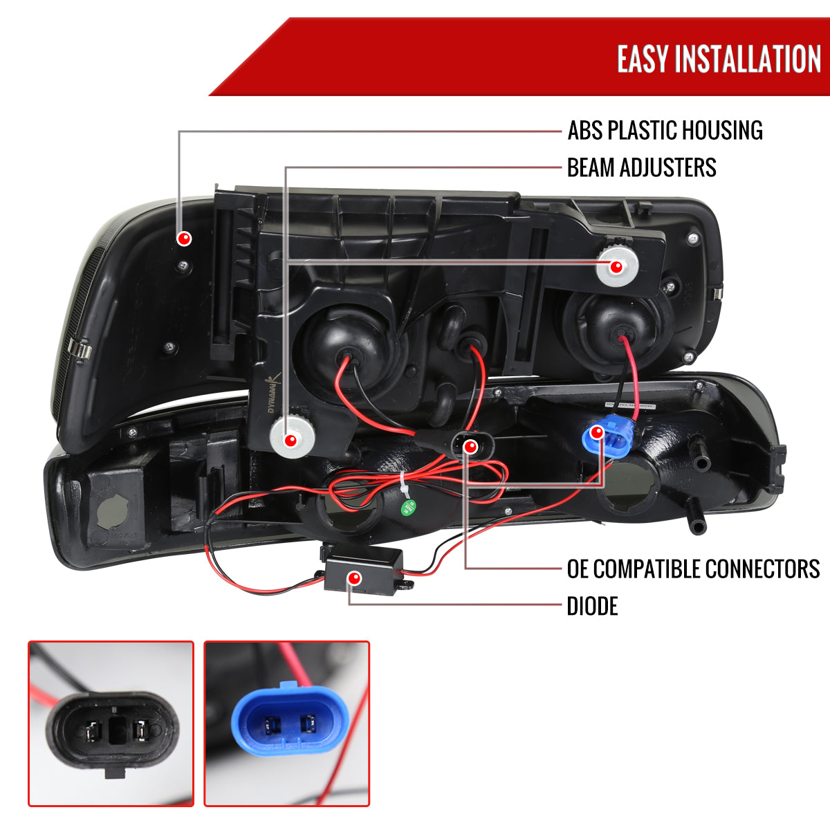 1999-2002 Chevrolet Silverado/ 2000-2006 Tahoe Suburban Dual Halo Projector Headlights w/ Bumper Lights (Black Housing/Smoked Lens)