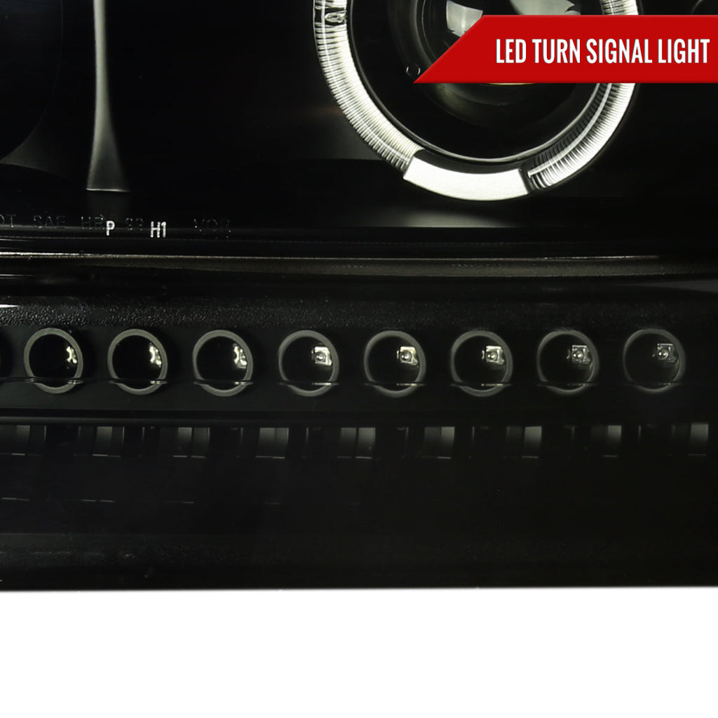 1999-2002 Chevrolet Silverado/ 2000-2006 Chevrolet Tahoe/Suburban Dual Halo Projector Headlights with LED Sequential Turn Signal Bumper Lights (Black Housing/Smoked Lens)