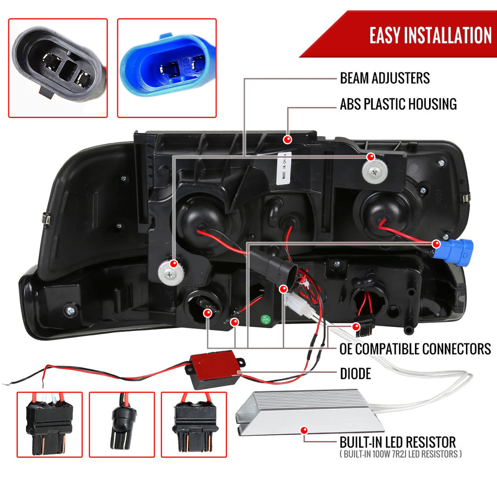 1999-2002 Chevrolet Silverado/ 2000-2006 Chevrolet Tahoe/Suburban Dual Halo Projector Headlights with LED Sequential Turn Signal Bumper Lights (Black Housing/Smoked Lens)