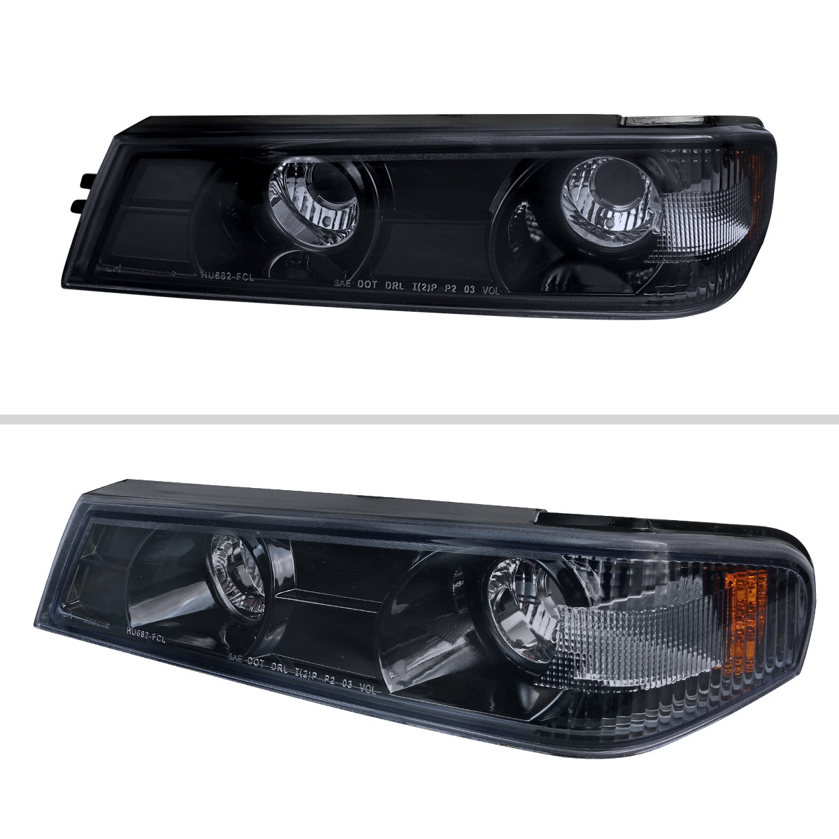 2004-2012 Chevrolet Colorado/GMC Canyon Dual Halo Projector Headlights with Corner Turn Signal Bumper Lights (Glossy Black Housing/Smoked Lens)