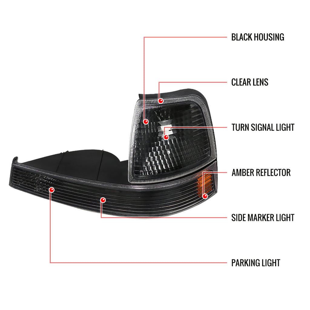 1998-2000 Ford Ranger Corner Parking Turn Signal Lights (Matte Black Housing/Clear Lens)