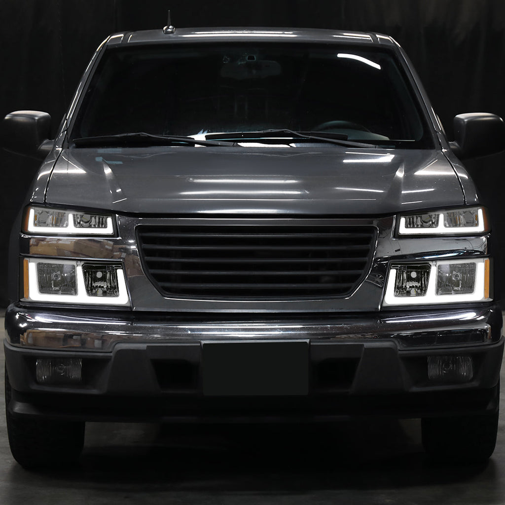 2004-2012 Chevrolet Colorado GMC Canyon LED Bar Factory Style Headlights w/ Amber Corner Lamp (Chrome Housing/Clear Lens)