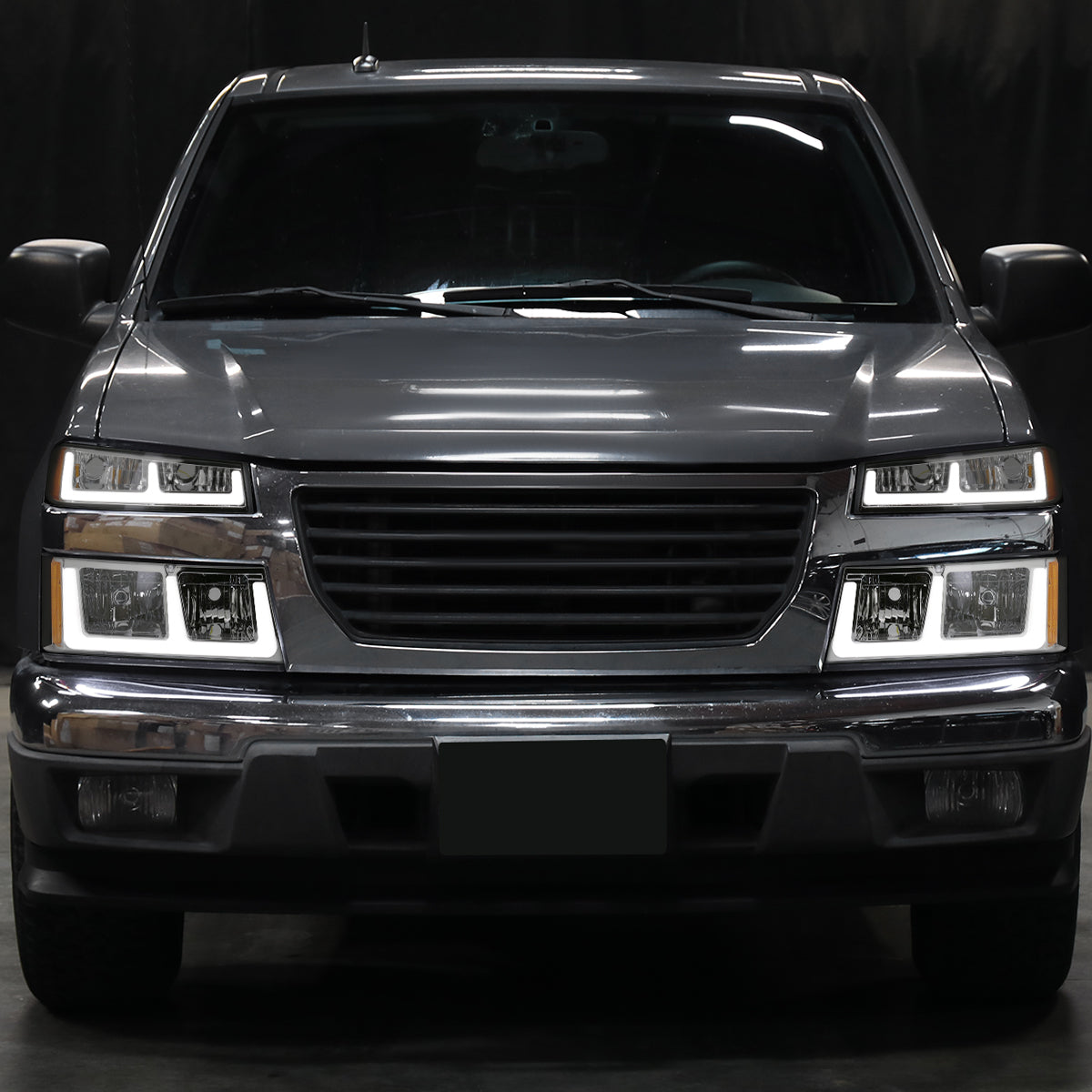 2004-2012 Chevrolet Colorado GMC Canyon LED Bar Factory Style Headlights w/ Amber Corner Lamp (Chrome Housing/Clear Lens)