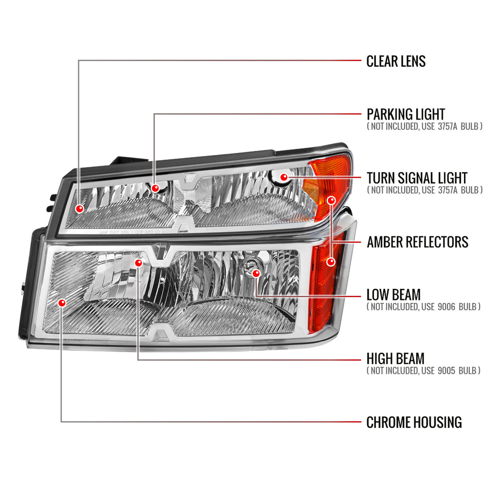 2004-2012 Chevrolet Colorado/GMC Canyon/Isuzu I-Series Factory Style Headlights & Corner Lights Pair (Chrome Housing/Clear Lens)