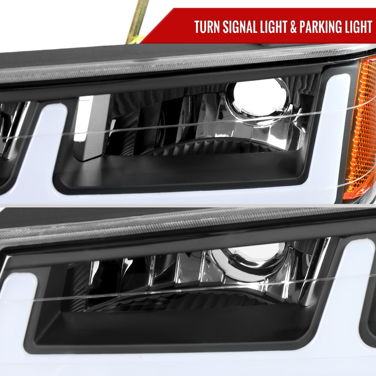 2004-2012 Chevy Colorado GMC Canyon LED Bar Factory Style Headlights w/ Amber Corber Lamp (Matte Black Housing/Clear Lens)