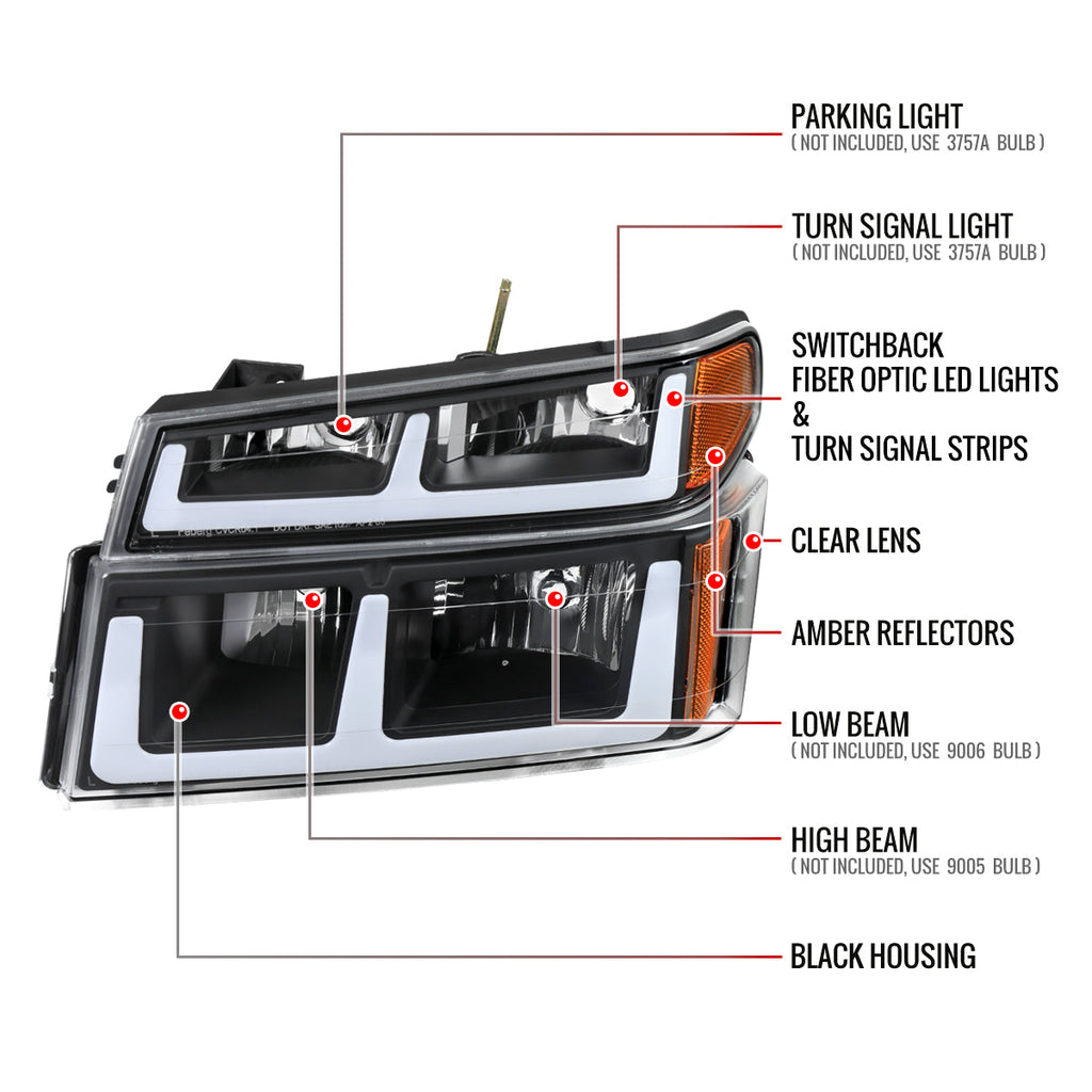 2004-2012 Chevy Colorado GMC Canyon LED Bar Factory Style Headlights w/ Amber Corber Lamp (Matte Black Housing/Clear Lens)