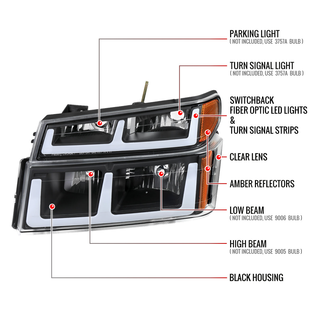 2004-2012 Chevy Colorado GMC Canyon LED Bar Factory Style Headlights w/ Amber Corber Lamp (Matte Black Housing/Clear Lens)