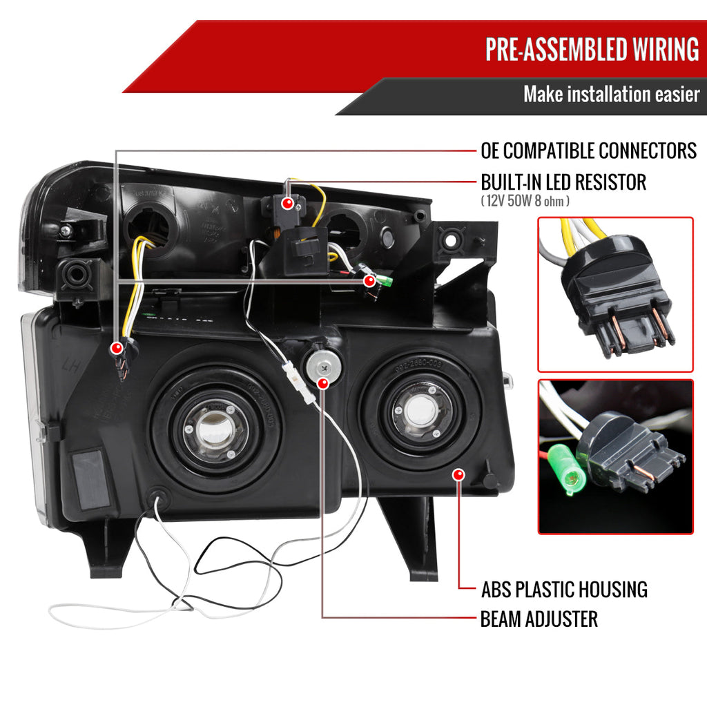 2004-2012 Chevrolet Colorado GMC Canyon/2006-2008 ISUZU I-Series Sequential Turn Signal Factory Style Headlights with LED Bar (Matte Black Housing/Clear Lens)
