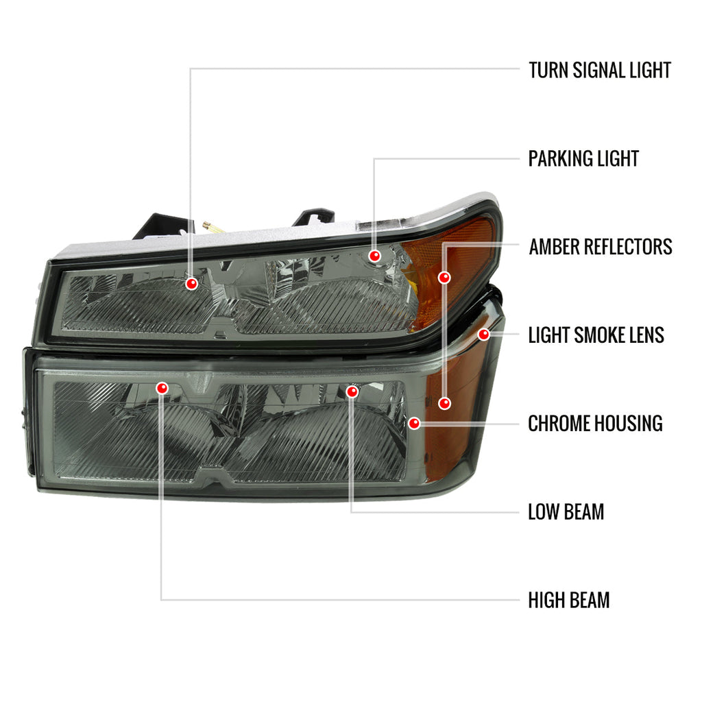 2004-2012 Chevrolet Colorado GMC Canyon Isuzu I-Series Factory Style Headlights & Corner Lights (Chrome Housing/Light Smoked Lens)