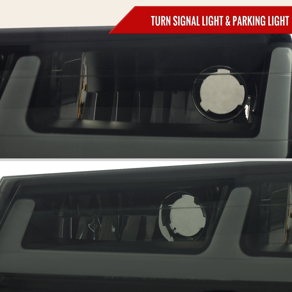 2004-2012 Chevy Colorado GMC Canyon LED Bar Factory Style Headlights w/ Amber Corber Lamp (Matte Black Housing/Smoked Lens)