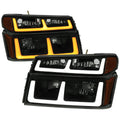 2004-2012 Chevy Colorado GMC Canyon LED Bar Factory Style Headlights w/ Amber Corber Lamp (Matte Black Housing/Smoked Lens)