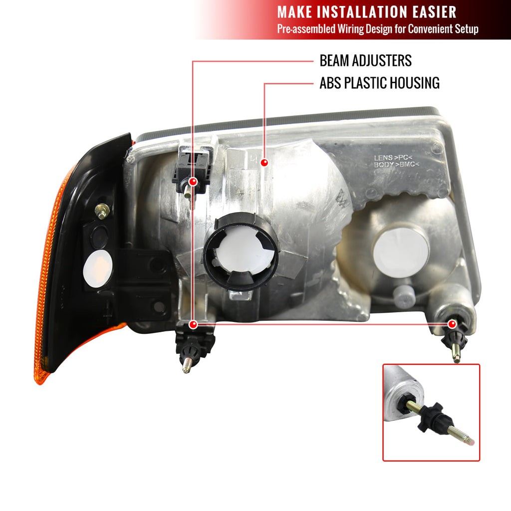 2001-2011 Ford Ranger Factory Style Headlights w/ Amber Lens Corner Signal Lights (Chrome Housing/Smoked Lens)
