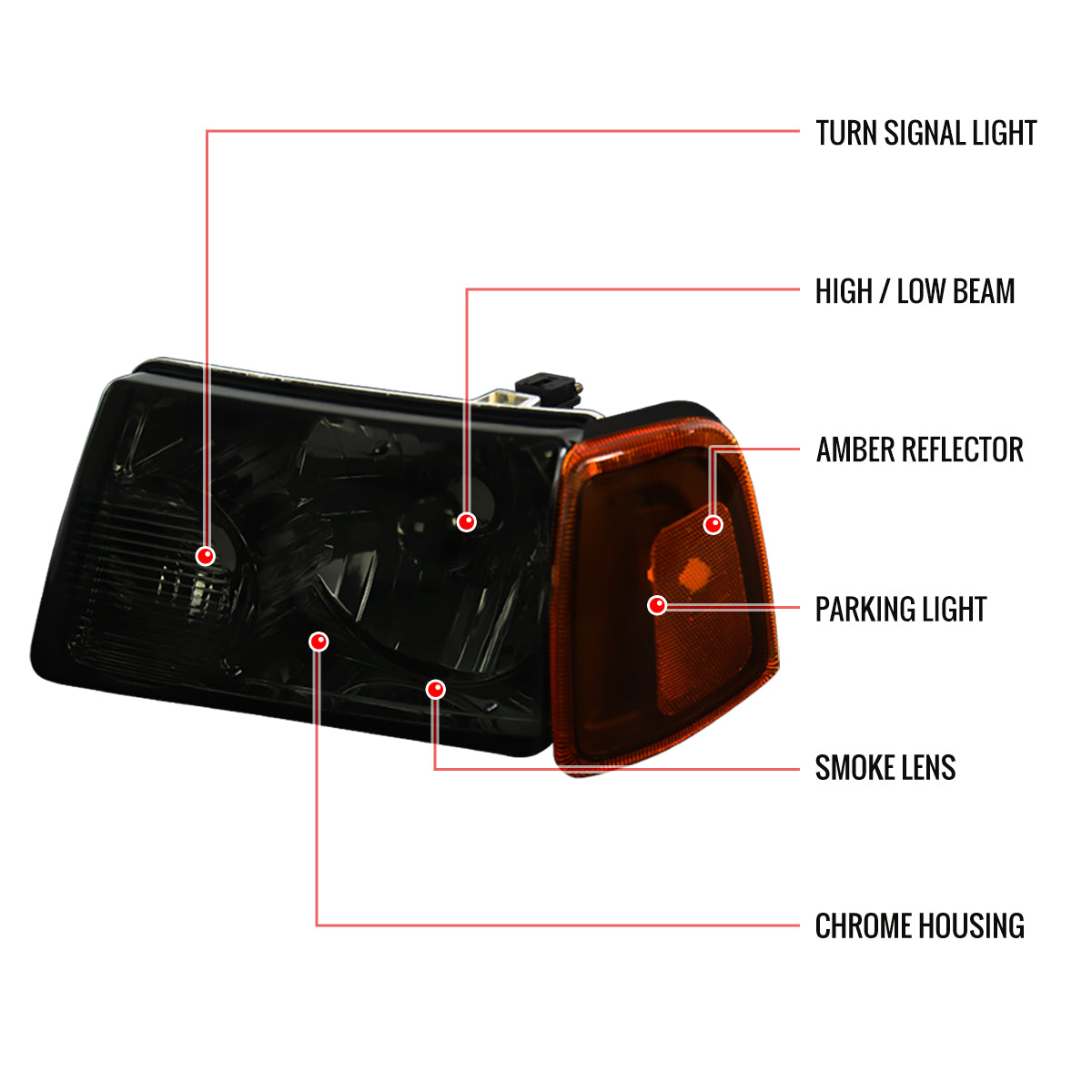2001-2011 Ford Ranger Factory Style Headlights w/ Amber Lens Corner Signal Lights (Chrome Housing/Smoked Lens)