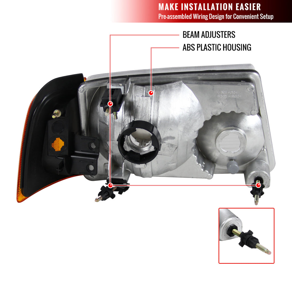 2001-2011 Ford Ranger Factory Style Headlights w/ Amber Lens Corner Signal Lights (Matte Black Housing/Clear Lens)