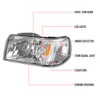 1993-1997 Ford Ranger Factory Style V2 Headlights w/ Corner Signal Lights (Chrome Housing/Clear Lens)