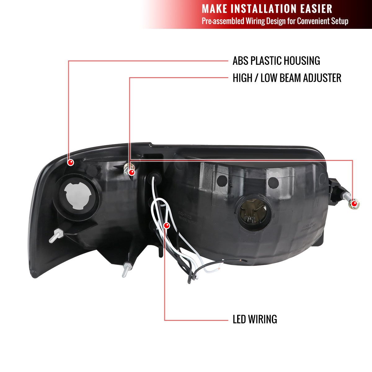 1993-1997 Ford Ranger Factory Style V2 Headlights w/ Corner Lights (Matte Black Housing/Clear Lens)