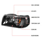 1993-1997 Ford Ranger Factory Style V2 Headlights w/ Corner Lights (Matte Black Housing/Clear Lens)