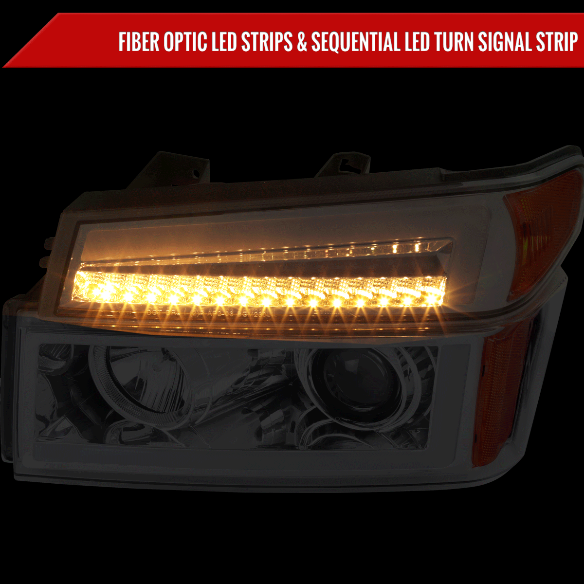 2004-2012 Chevrolet Colorado/GMC Canyon LED Sequential Turn Signal Projector Headlights and Corner Lamp Assembly (Chrome Housing/Clear Lens)
