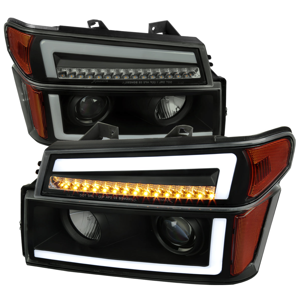 2004-2012 Chevrolet Colorado/GMC Canyon LED Sequential Turn Signal Projector Headlights and Corner Lamp Assembly (Matte Black Housing/Smoked Lens)