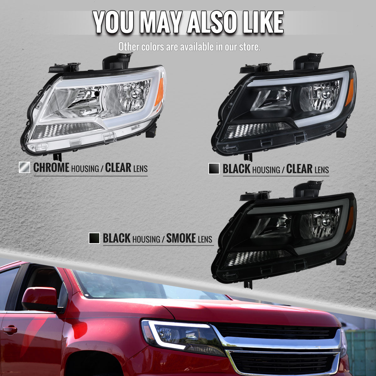 2015-2022 Chevrolet Colorado Factory Style Headlights with Sequential Switchback LED Bar Turn Signal (Black Housing / Clear Lens)