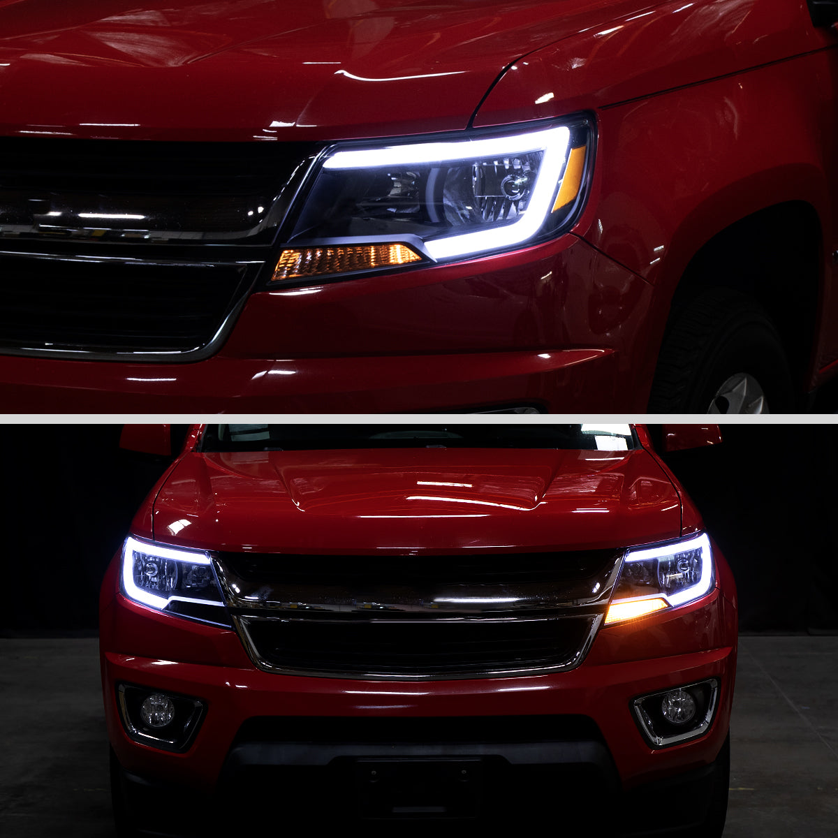 2015-2022 Chevrolet Colorado Factory Style Headlights with Sequential Switchback LED Bar Turn Signal (Matte Black Housing / Smoked Lens)