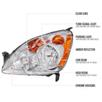 2005-2006 Honda CR-V Factory Style JP Headlights with Amber Reflectors (Chrome Housing/Clear Lens)