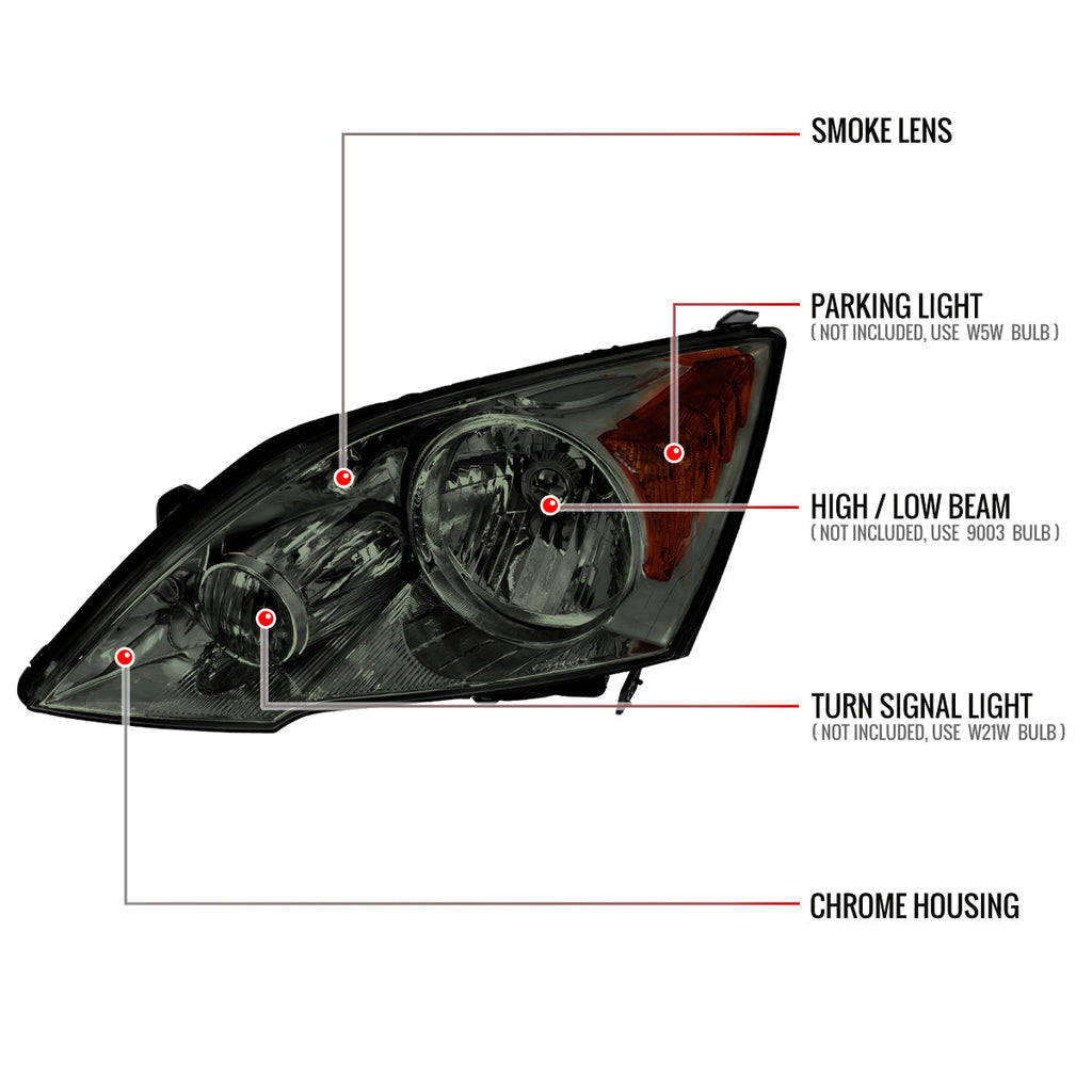 2007-2011 Honda CR-V Factory Style Headlights (Chrome Housing/Smoked Lens)