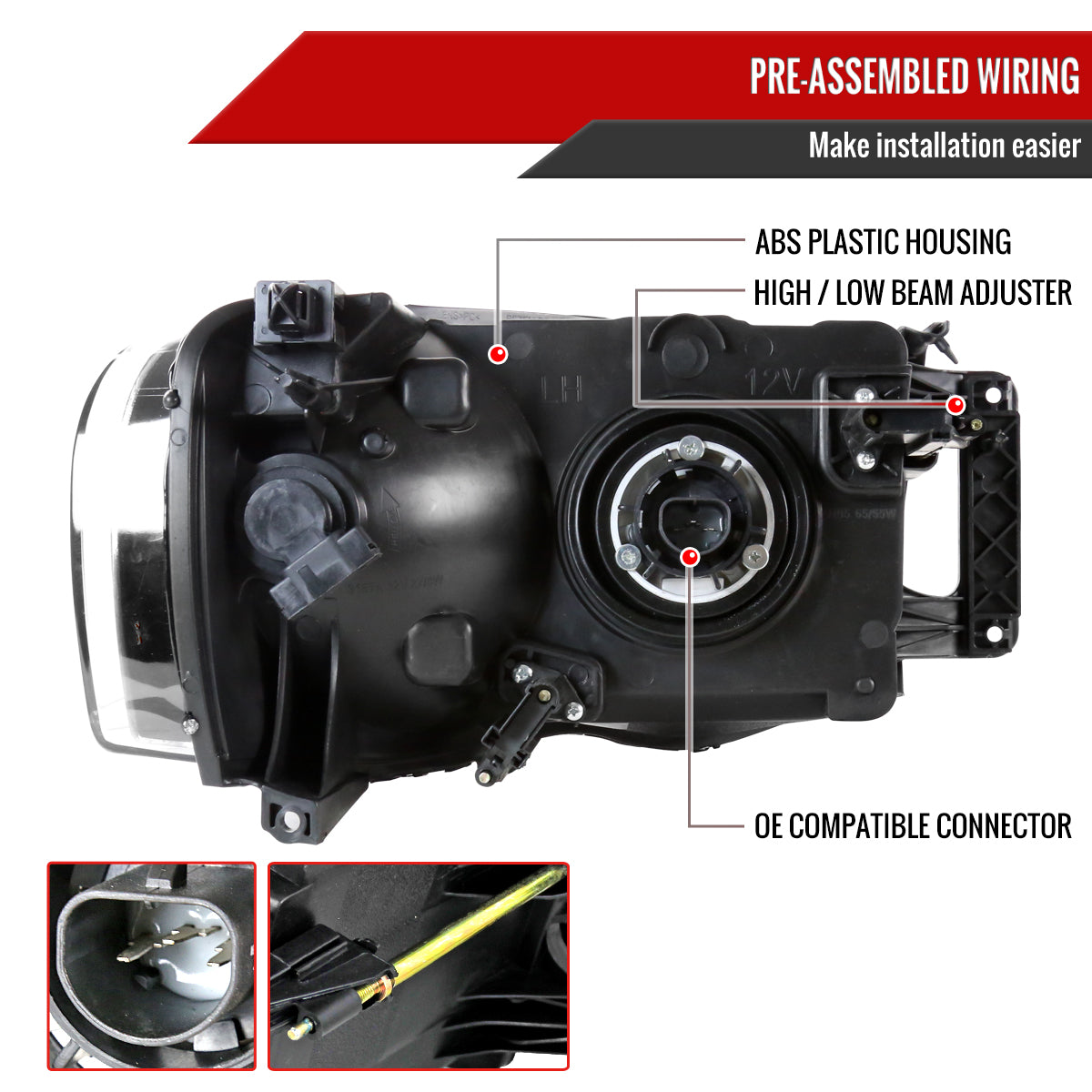 2002-2005 Dodge RAM 1500/ 2003-2005 RAM 2500 3500 Factory Style Headlights (Chrome Housing/Smoked Lens)