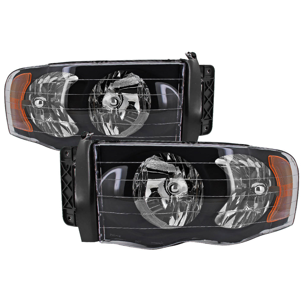 2002-2005 Dodge RAM 1500/ 2003-2005 RAM 2500 3500 Factory Style Headlights (Matte Black Housing/Clear Lens)