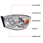 2006-2008 Dodge RAM 1500/ 2006-2009 RAM 2500 3500 Factory Style Crystal Headlights (Chrome Housing/Clear Lens)
