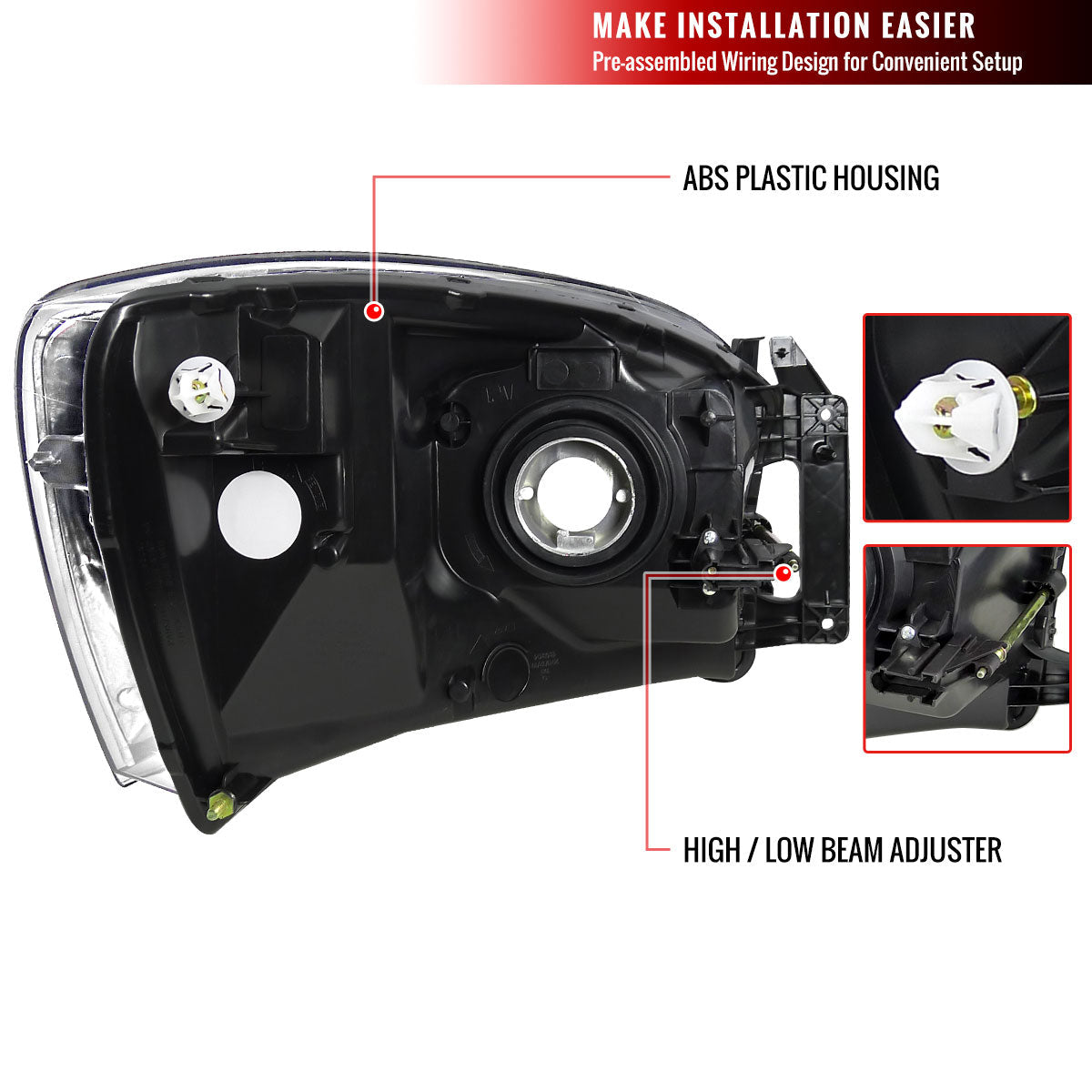 2006-2008 Dodge RAM 1500/ 2006-2009 RAM 2500 3500 Factory Style Crystal Headlights (Chrome Housing/Smoked Lens)