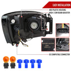 2006-2008 Dodge RAM 1500/ 2006-2009 RAM 2500 3500 LED Bar Factory Style Crystal Headlights (Chrome Housing/Smoked Lens)