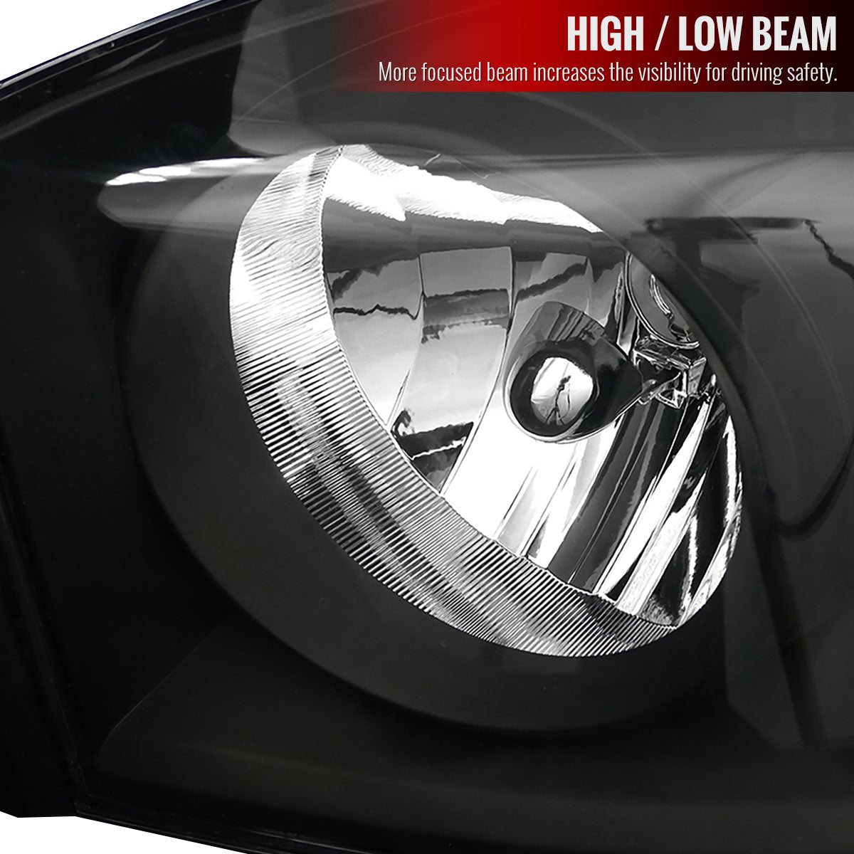 2006-2008 Dodge RAM 1500/ 2006-2009 RAM 2500 3500 Factory Style Crystal Headlights (Matte Black Housing/Clear Lens)