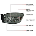 2006-2008 Dodge RAM 1500/ 2006-2009 RAM 2500 3500 LED Tube Factory Style Headlights with Amber Reflector (Chrome Housing/Light Smoked Lens)