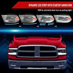2009-2018 Dodge RAM 1500/2010-2018 RAM 2500 3500 Dual Switchback Sequential LED Bar Factory Style Headlights (Chrome Housing/Clear lens)