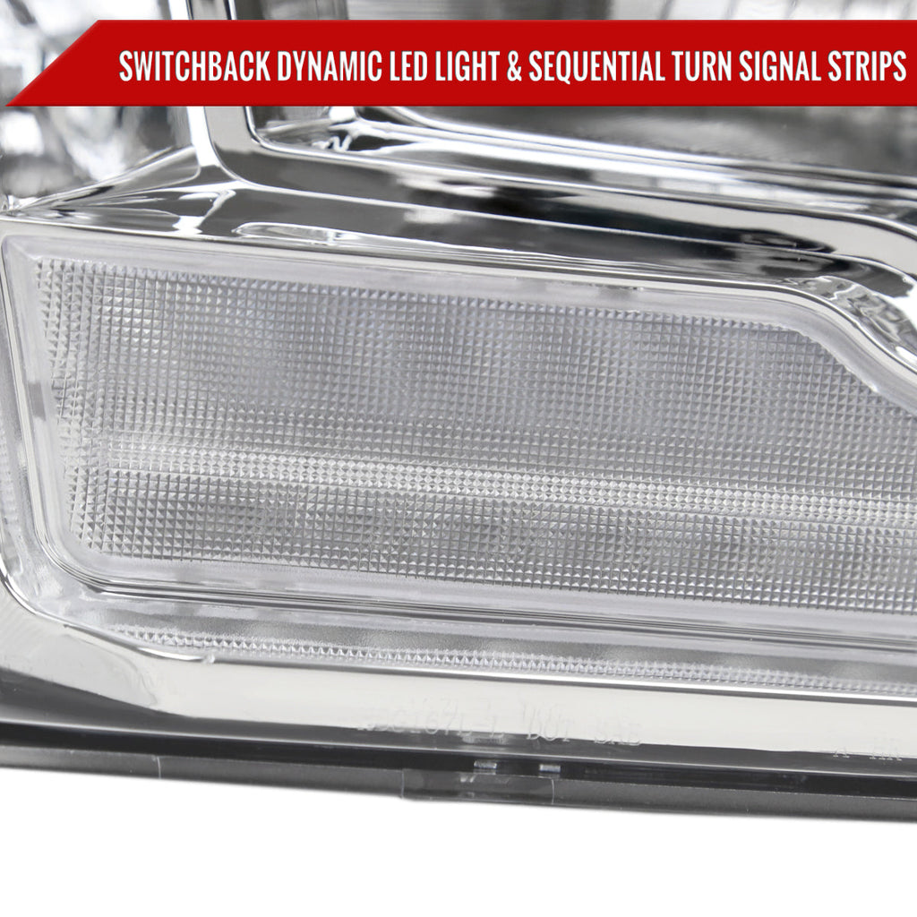 2009-2018 Dodge RAM 1500/2010-2018 RAM 2500 3500 Dual Switchback Sequential LED Bar Factory Style Headlights (Chrome Housing/Clear lens)