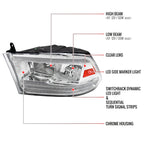 2009-2018 Dodge RAM 1500/2010-2018 RAM 2500 3500 Dual Switchback Sequential LED Bar Factory Style Headlights (Chrome Housing/Clear lens)