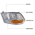 2009-2018 Dodge RAM 1500 / 2019-2021 RAM Classic / 2010-2018 RAM 2500 3500 Factory Dual Style Headlights (Chrome Housing/Clear Lens)