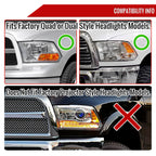 2009-2018 Dodge RAM 1500 / 2019-2021 RAM Classic / 2010-2018 RAM 2500 3500 Factory Quad Style Headlights (Chrome Housing / Smoked Lens)