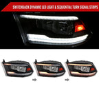 2009-2018 Dodge RAM 1500/2010-2018 RAM 2500 3500 Dual Switchback Sequential LED Bar Factory Style Headlights (Matte Black Housing/Clear lens)