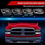 2009-2018 Dodge RAM 1500/2010-2018 RAM 2500 3500 Dual Switchback Sequential LED Bar Factory Style Headlights (Matte Black Housing/Clear lens)
