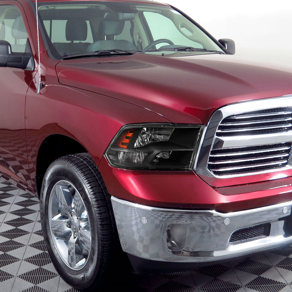 2009-2018 Dodge RAM 1500 / 2019-2021 RAM Classic / 2010-2018 RAM 2500 3500 Factory Quad Style Headlights (Matte Black Housing/Clear Lens)