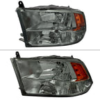2009-2018 Dodge RAM 1500/ 2019-2021 RAM Classic/ 2010-2018 RAM 2500 3500 Factory Quad Style Headlights (Chrome Housing/Light Smoked Lens)