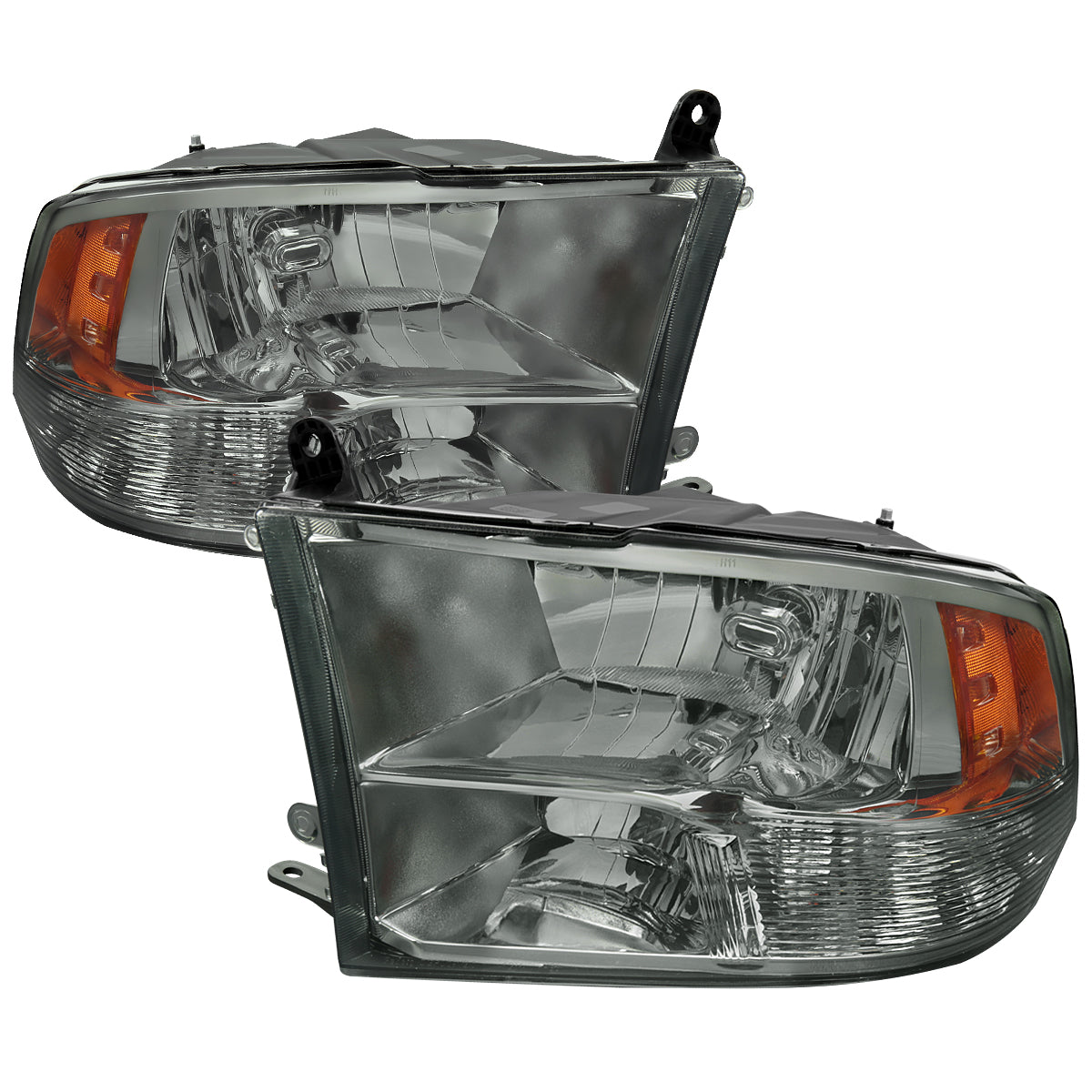2009-2018 Dodge RAM 1500/ 2019-2021 RAM Classic/ 2010-2018 RAM 2500 3500 Factory Quad Style Headlights (Chrome Housing/Light Smoked Lens)