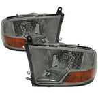 2009-2018 Dodge RAM 1500/ 2019-2023 RAM Classic/ 2010-2018 RAM 2500 3500 Factory Quad Style Headlights (Chrome Housing/Light Smoked Lens)