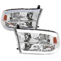 2009-2019 Dodge Ram 1500 2500 3500 Quad Style Headlights with LED Tube (Chrome Housing/Clear Lens)