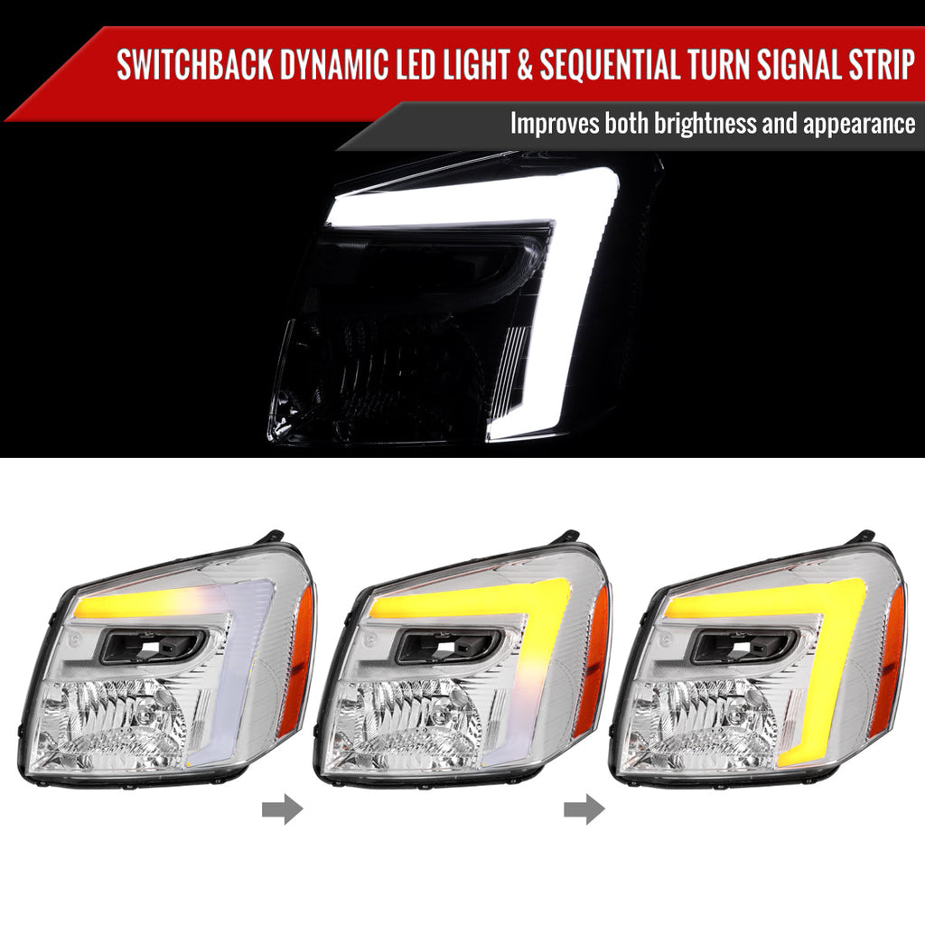 2005-2009 Chevy Equinox Factory Style Headlights with Sequential Switchback LED Bar Turn Signal (Chrome Housing/Clear Lens)