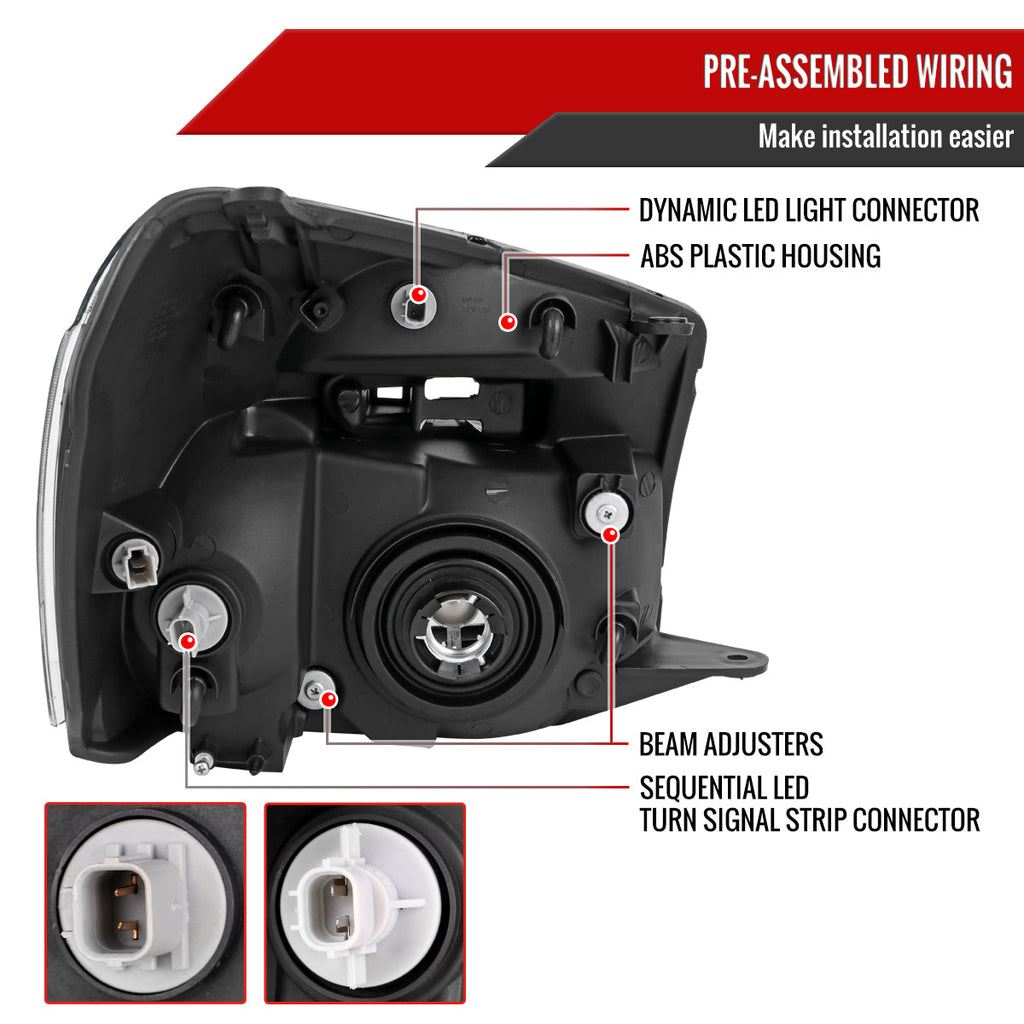 2005-2009 Chevy Equinox Factory Style Headlights with Sequential Switchback LED Bar Turn Signal (Chrome Housing/Clear Lens)