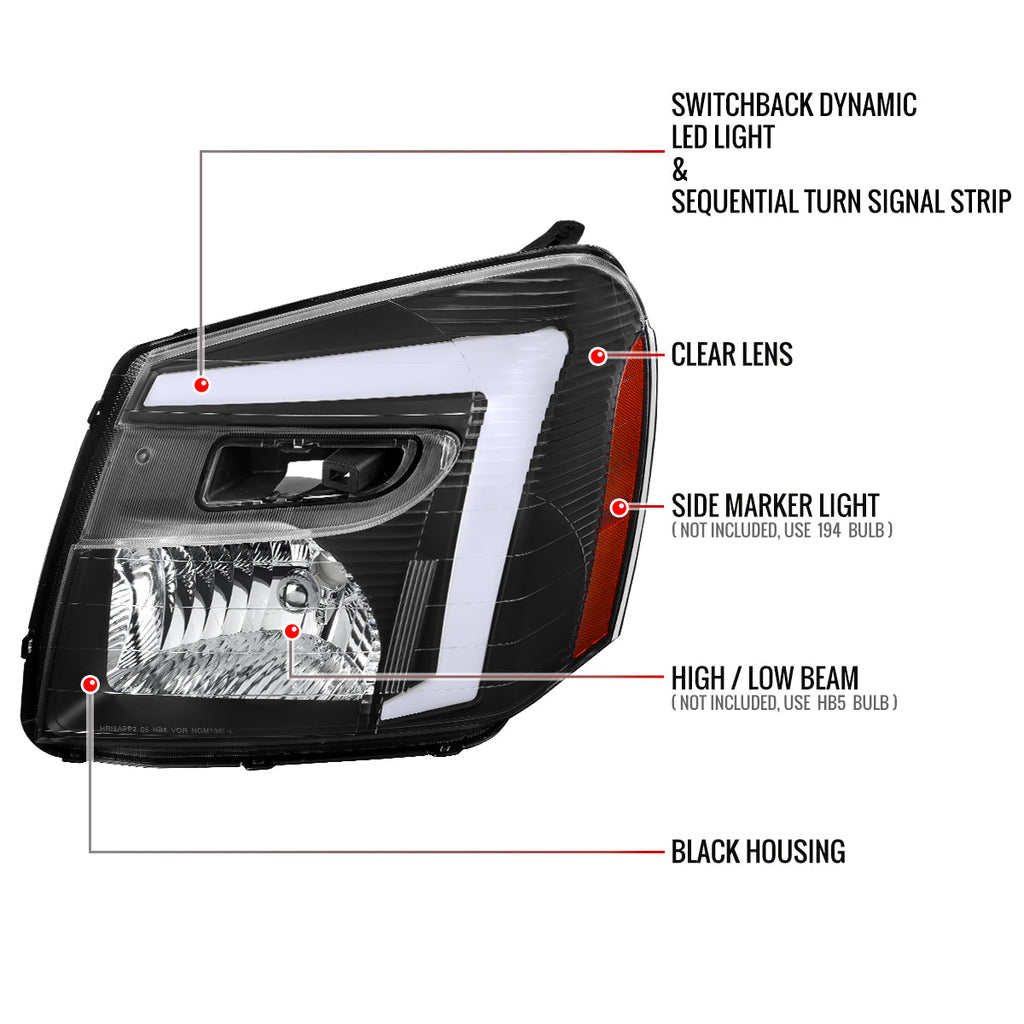 2005-2009 Chevy Equinox Factory Style Headlights with Sequential Switchback LED Bar Turn Signal (Matte Black Housing / Clear Lens)