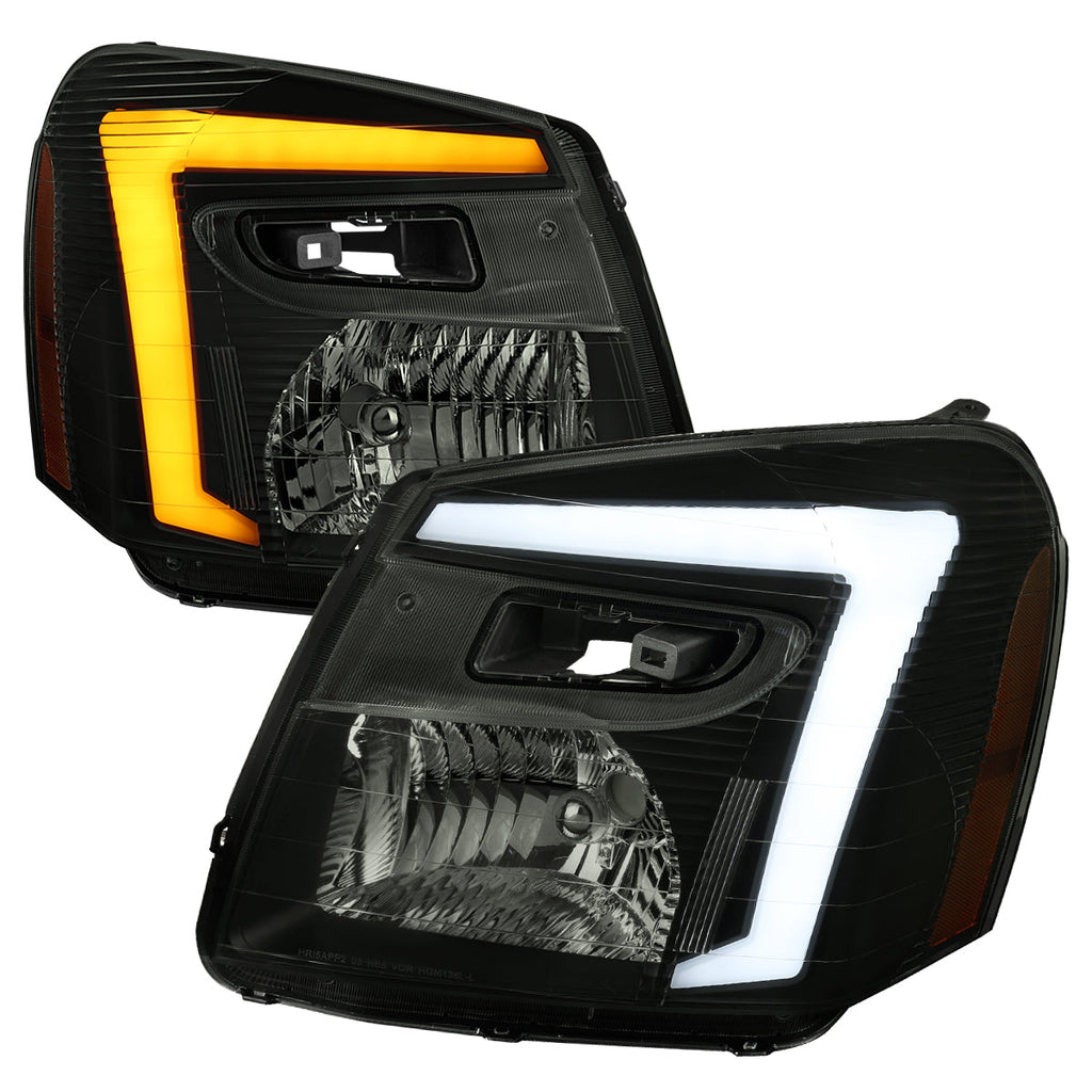 2005-2009 Chevy Equinox Factory Style Headlights with Sequential Switchback LED Bar Turn Signal (Matte Black Housing / Smoked Lens)